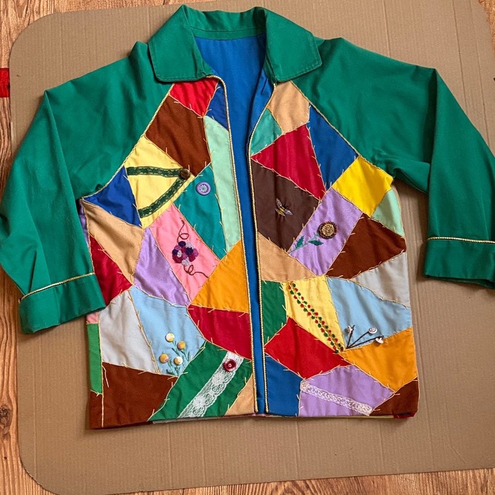 Vintage. One of a kind. Patchwork Green Women's Jacket - Multicolor Accent - Picture 4 of 16
